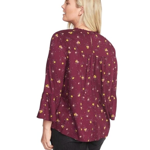 Old Navy Boho Floral Blouse Sz.3XL Fuchsia Modal Ruffle Bell Sleeve Cottage - Picture 14 of 14